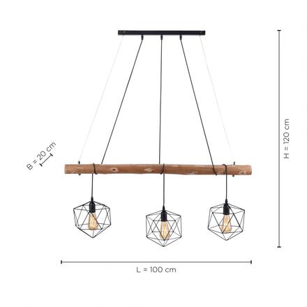 LEUCHTEN DIREKT is JUST LIGHT Závěsné svítidlo moderní dřevo, černá, 3-ramenné, drátěné tělo, E27 patice