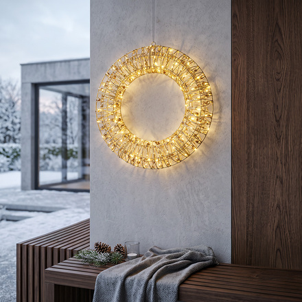 Solight LED vánoční věnec 3D, 150 LED, 50cm, IP44, teplá bílá, časovač 1V303