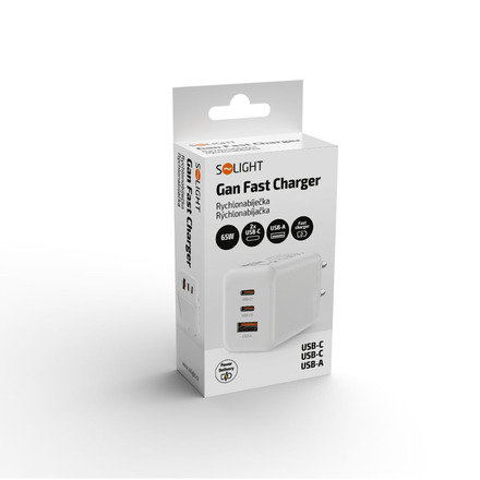 Solight 65W GaN fast charge USB-A + 2x USB-C adaptér DC79