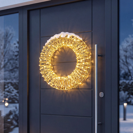 Solight LED vánoční věnec 3D, 150 LED, 50cm, IP44, teplá bílá, časovač 1V303