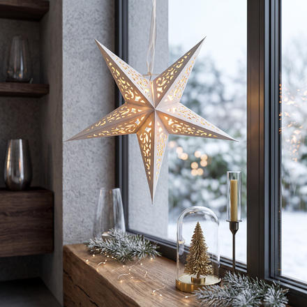 Solight LED vánoční hvězda, závěsná, časovač, 40cm, 15x LED, 2x AA 1V310