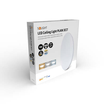 Solight LED stropní světlo Plain, 3CCT, 24W, 1920lm, IP44, kulaté, 38cm WO788-1