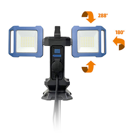 Solight duální teleskopický přenosný LED reflektor se zásuvkou, 2x30W, 5400lm, 4000K, 62-152cm, IP54 WM-60W-FVP