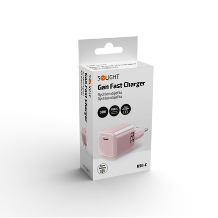 Solight 33W GaN fast charge USB-C adaptér, růžový DC74P