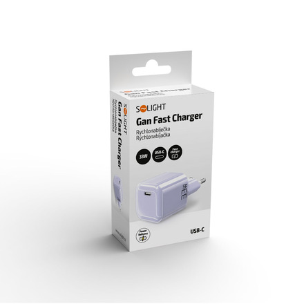 Solight 33W GaN fast charge USB-C adaptér, fialový DC74V