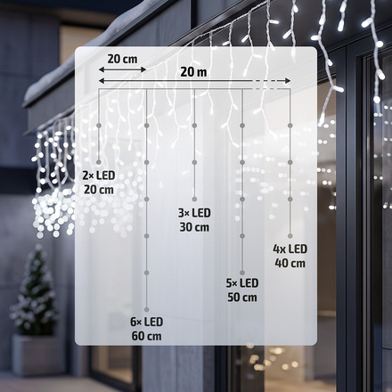 Solight LED vánoční girlanda, rampouchy, 400 LED, 20m, IP44, studené bílé světlo 1v404-CW
