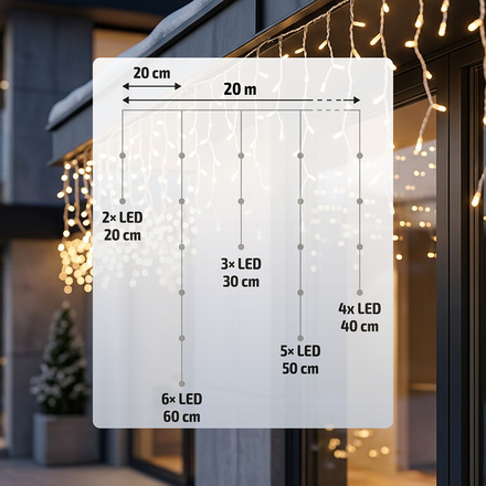 Solight LED vánoční girlanda, rampouchy, 400 LED, 20m, IP44, teplé bílé světlo 1v404-WW