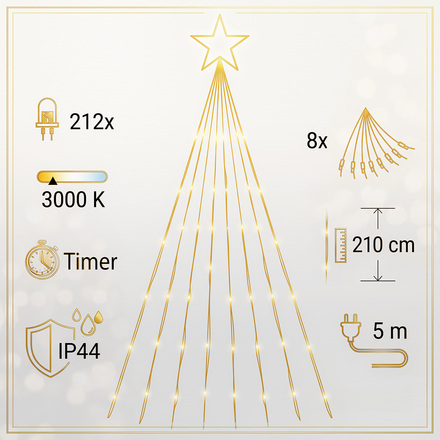 Solight LED řetěz s hvězdou na vánoční strom, výška 2,1m, 212 LED, IP44 1V308