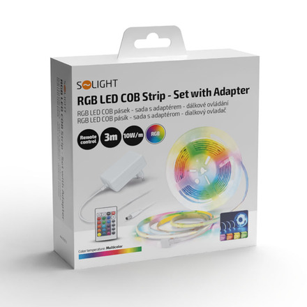 Solight LED SMD RGB pásek, sada s adpatérem, 3m, dálkové ovládání, 10W/m, multicolor WM59-RGB